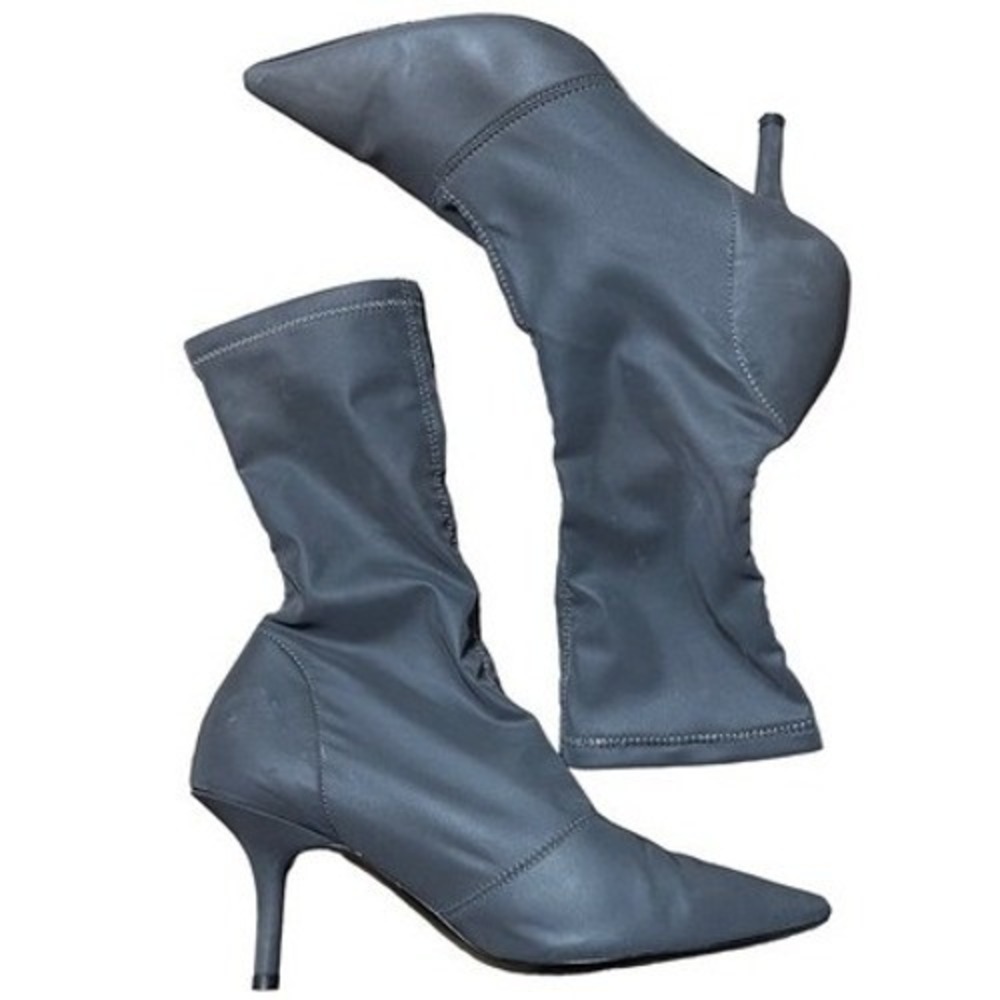Season 8 Grey Stretch Knit Pointed Toe Heeled Sock Boots Ankle Booties Women's - Picture 5 of 8